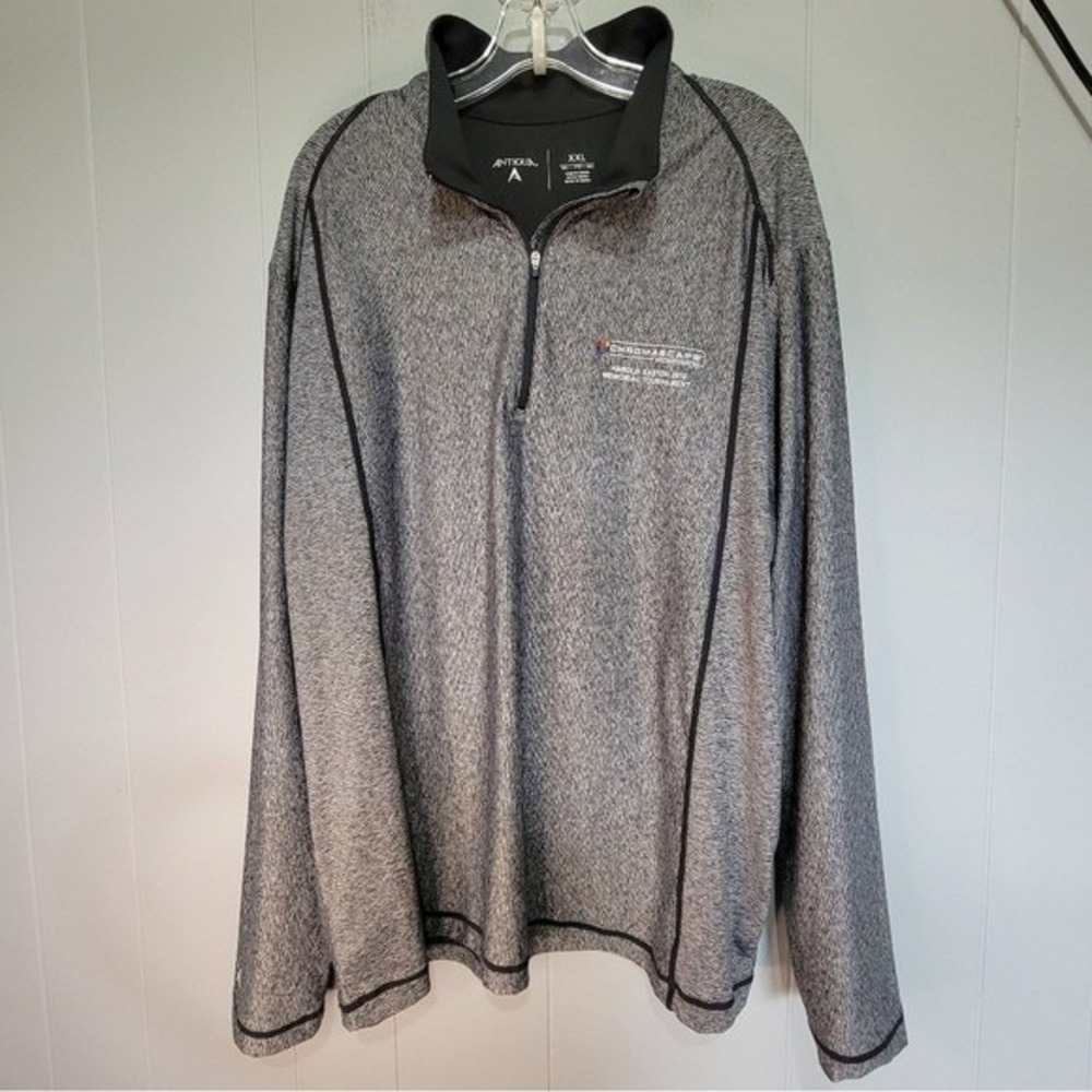 Antigua Mens XXL Quarter Zip Pullover Gray Heathered Chromascape Tournament Logo